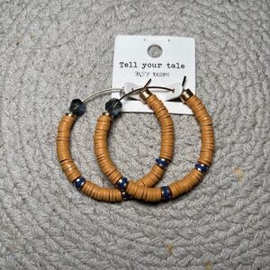 Tell Your Tale Tan and Blue Hoop Earrings